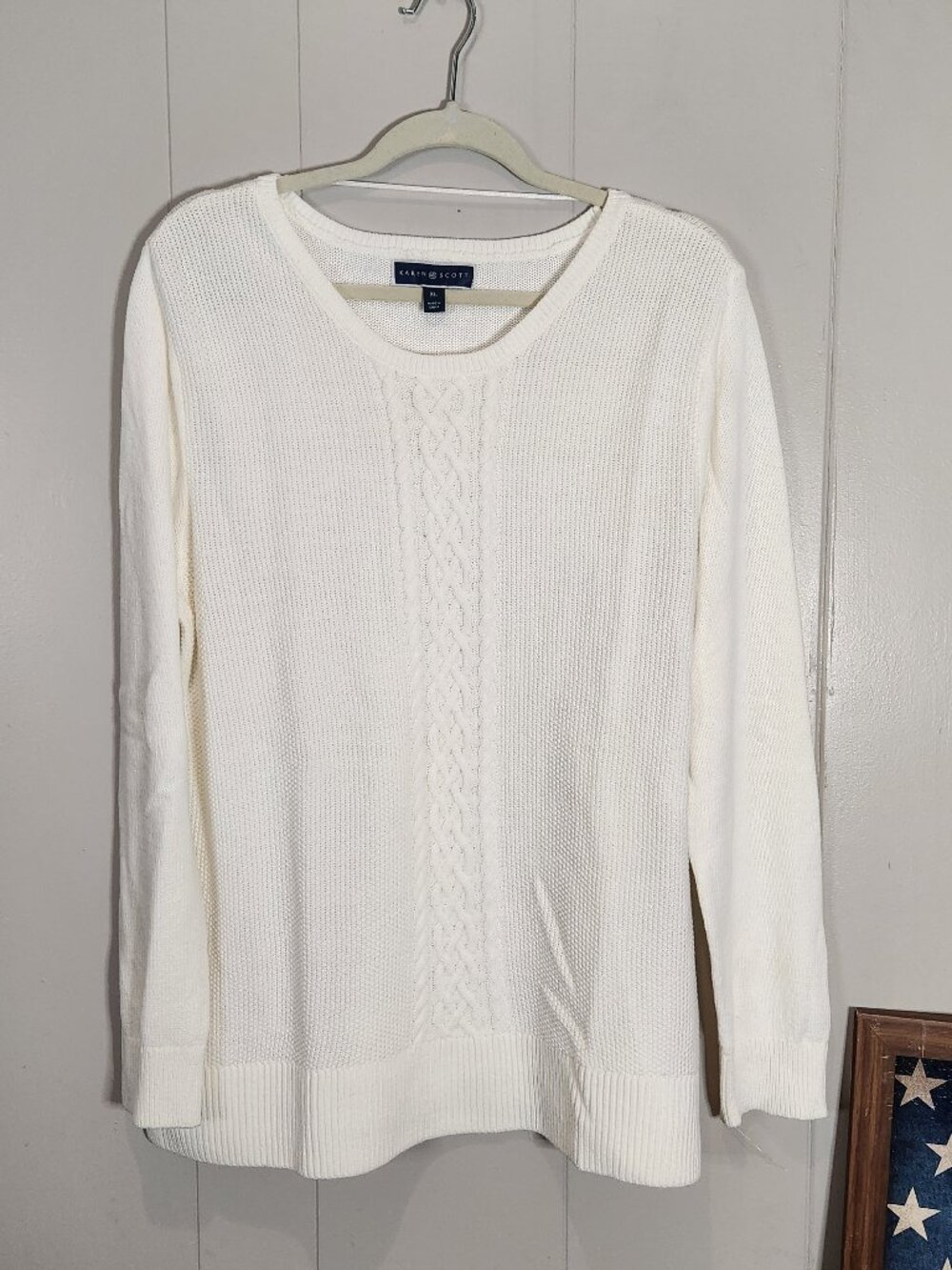 Karen Scott Women's White Crewneck Cable-knit Sweater XL